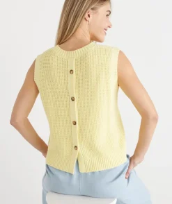 Back Button Tuck Stitch Knit Vest