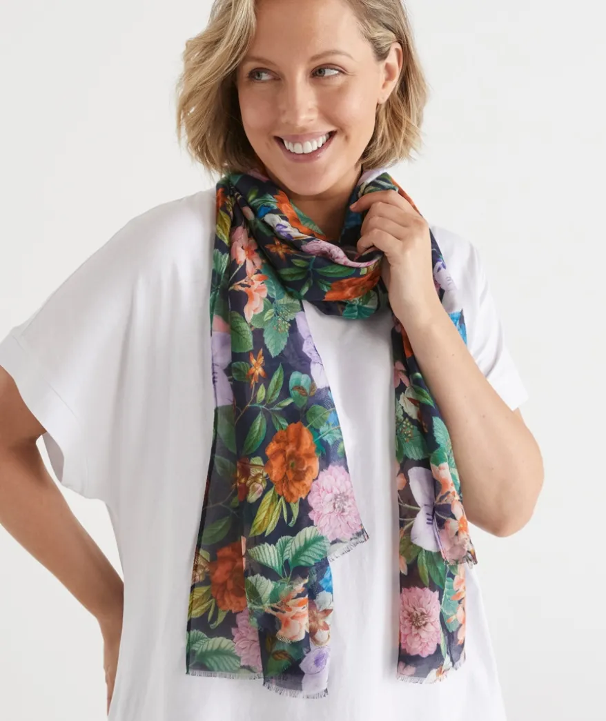 Bright Botanical Scarf - Navy