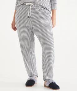 Brushed Stripe Tapered Pyjama Pant - Navy