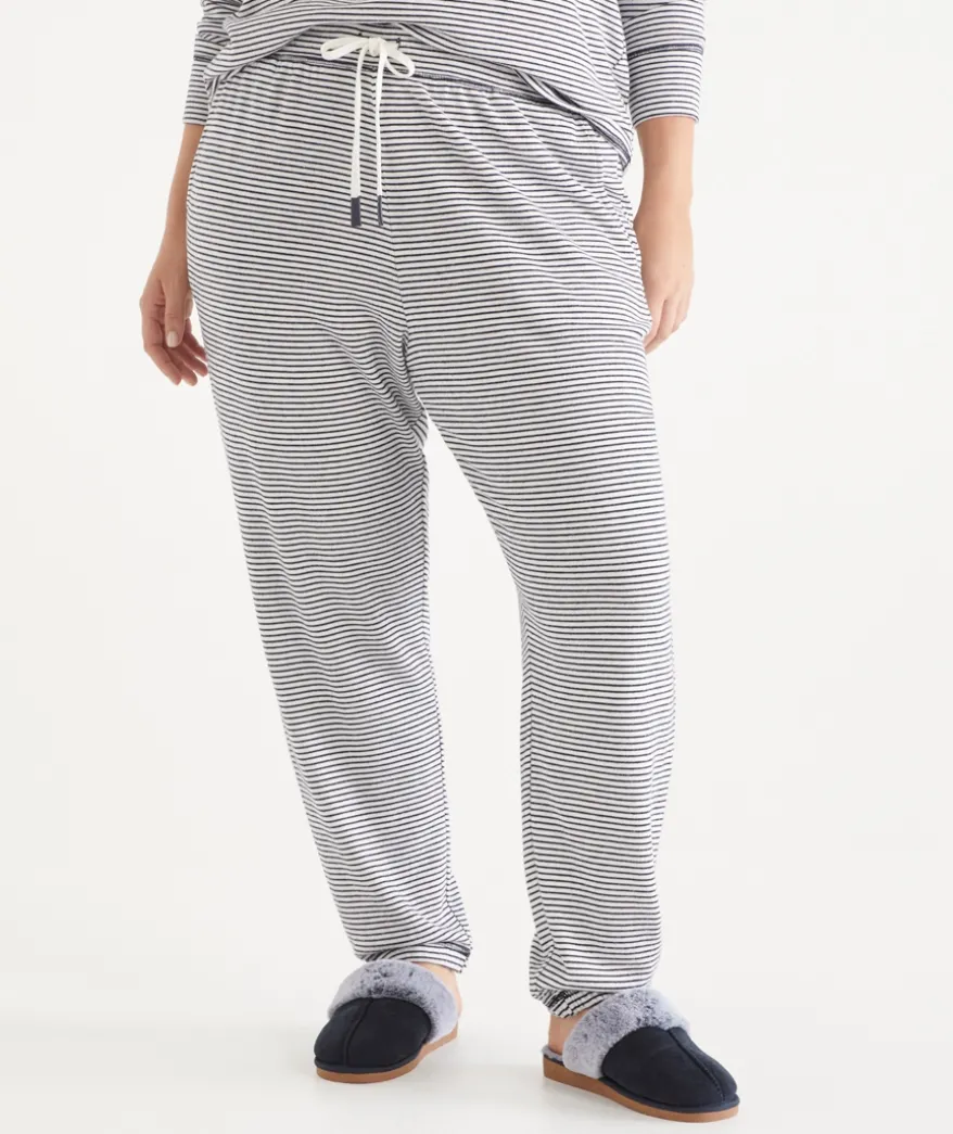 Brushed Stripe Tapered Pyjama Pant - Navy