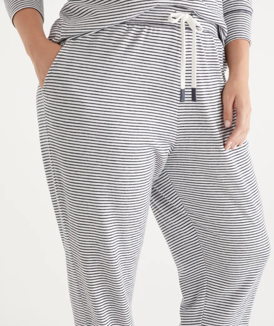 Brushed Stripe Tapered Pyjama Pant - Navy