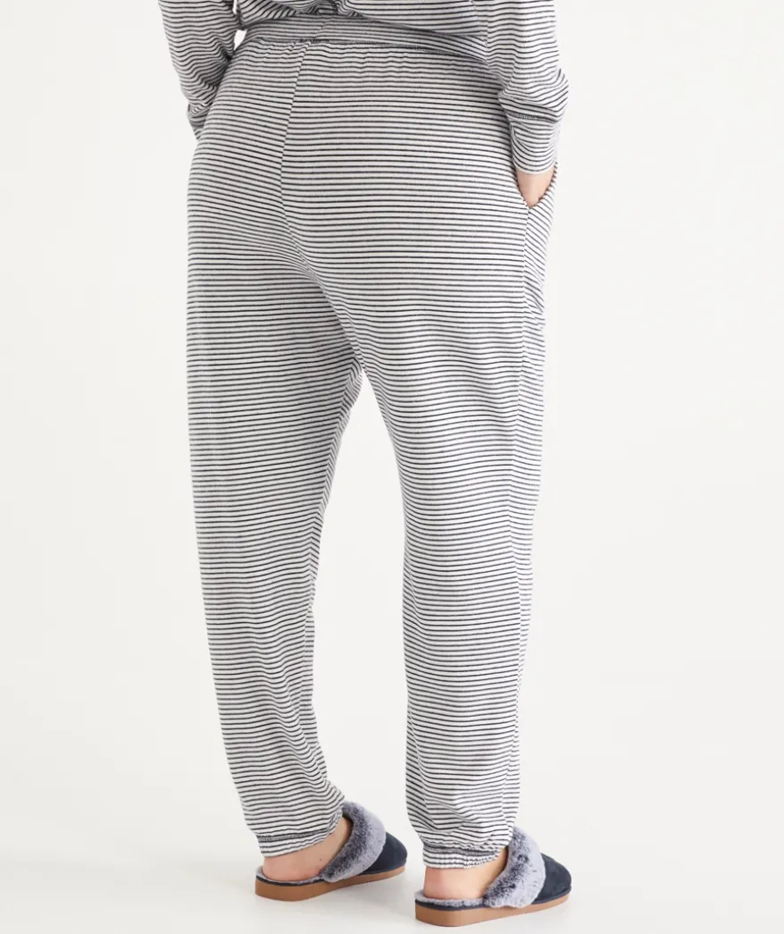 Brushed Stripe Tapered Pyjama Pant - Navy