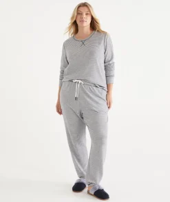 Brushed Stripe Tapered Pyjama Pant - Navy