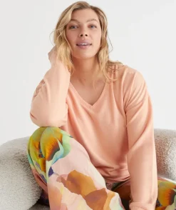 Brushed V Neck Long Sleeve Pyjama Top