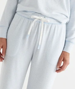 Brushed Wide Leg Stripe Pyjama Pant - Blue