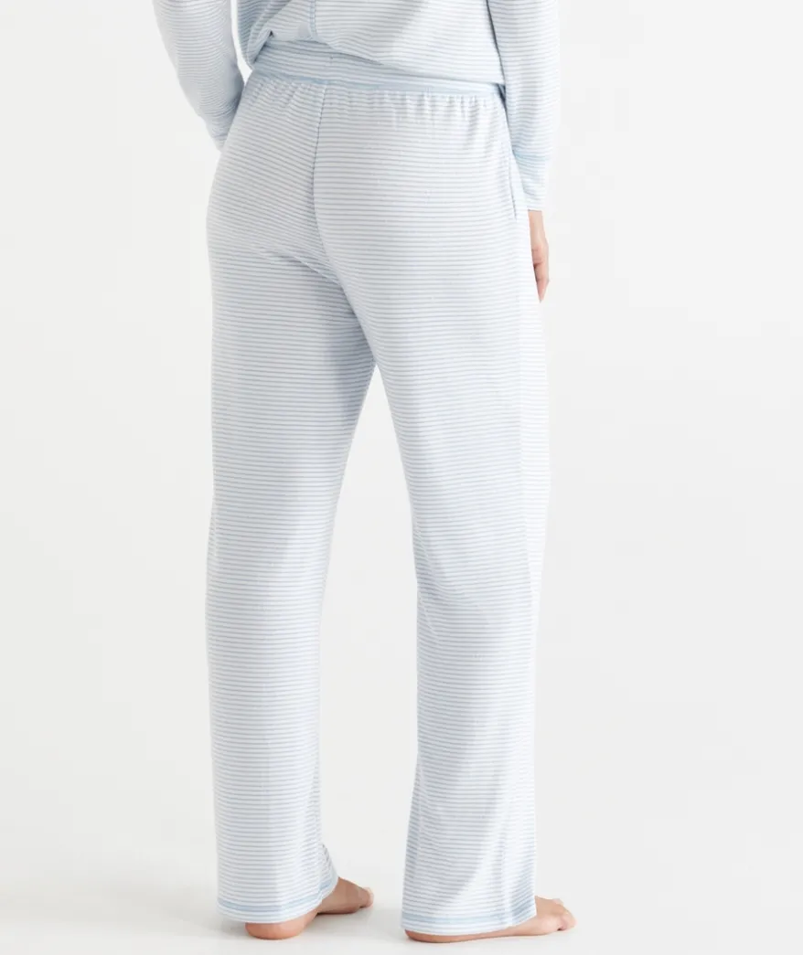 Brushed Wide Leg Stripe Pyjama Pant - Blue