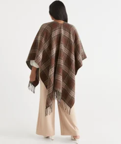 Check Print Tassel Cape