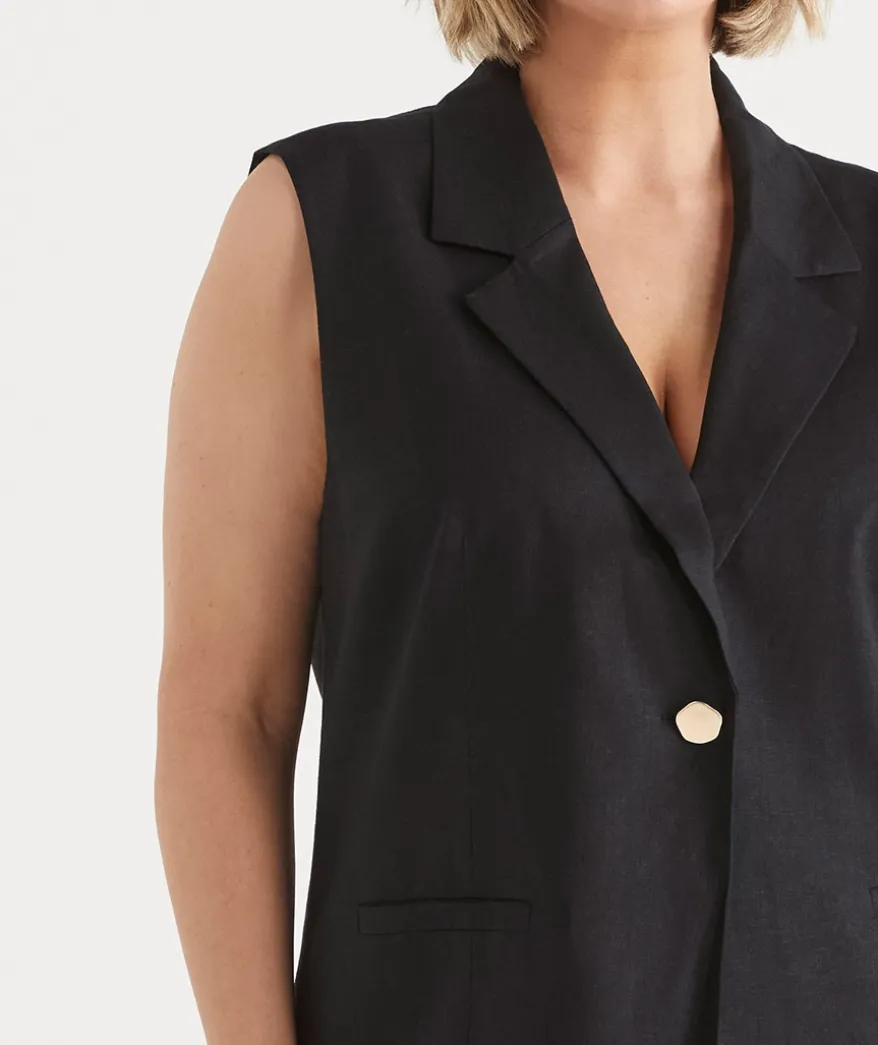 Collared Longline Vest - Black