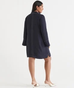 Contrast Stitch Collared Popover Dress