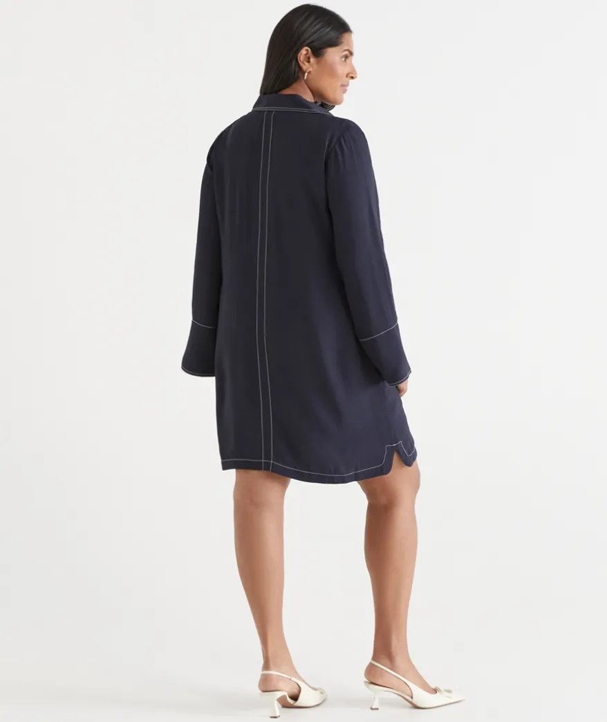 Contrast Stitch Collared Popover Dress