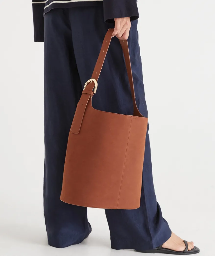 Faux Suede Bucket Bag - Tan