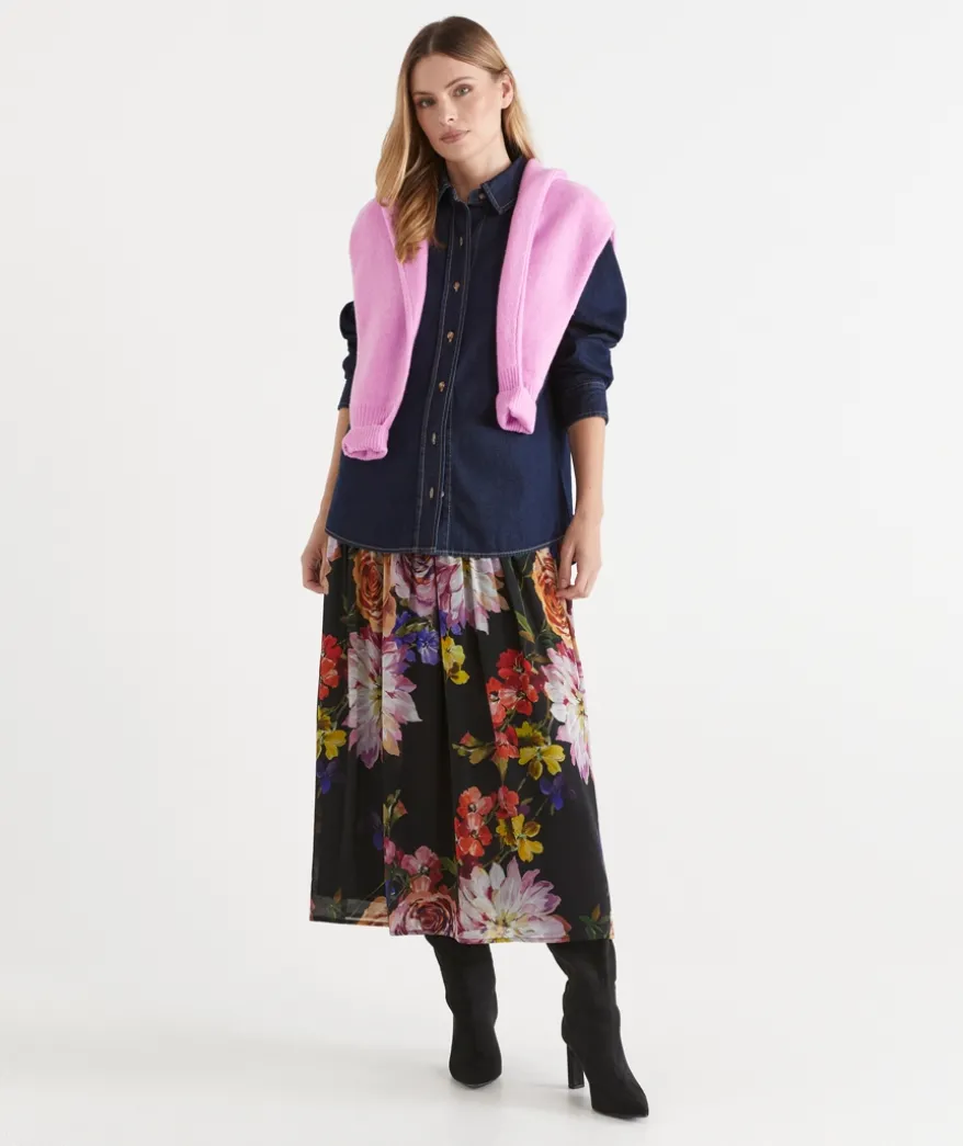 Floral Bloom Gathered Midi Skirt