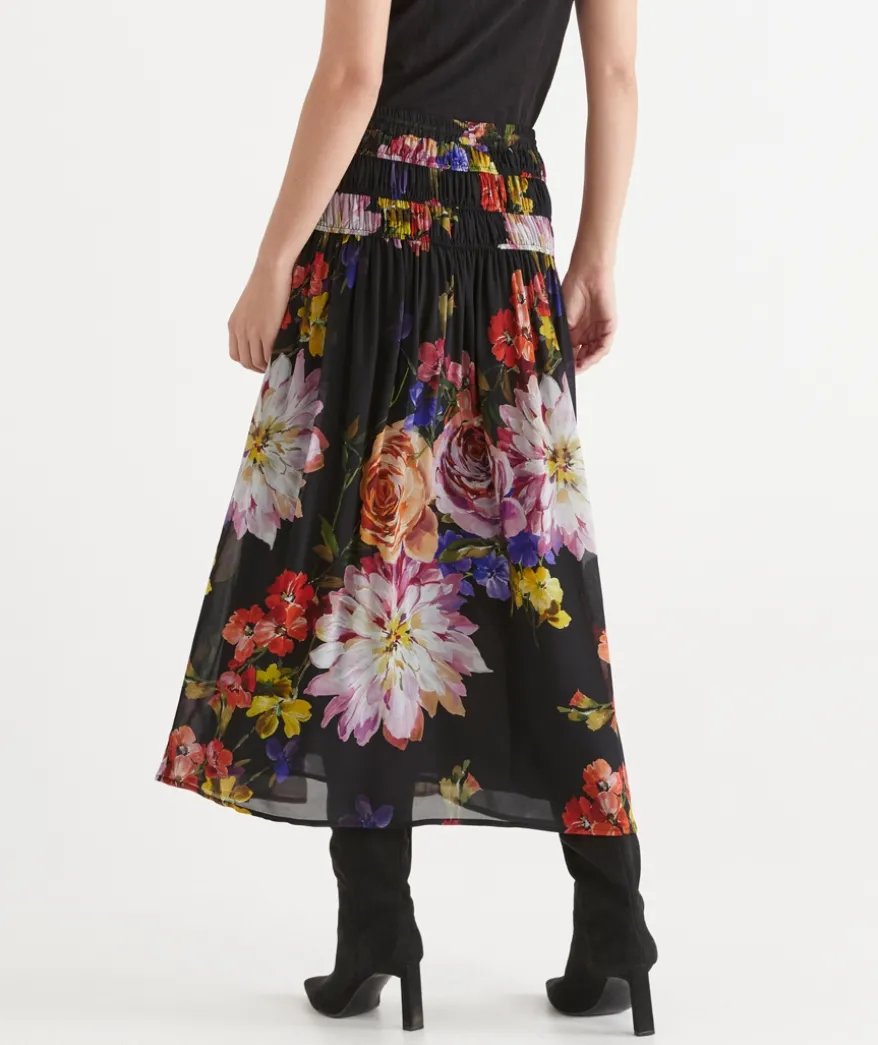 Floral Bloom Gathered Midi Skirt