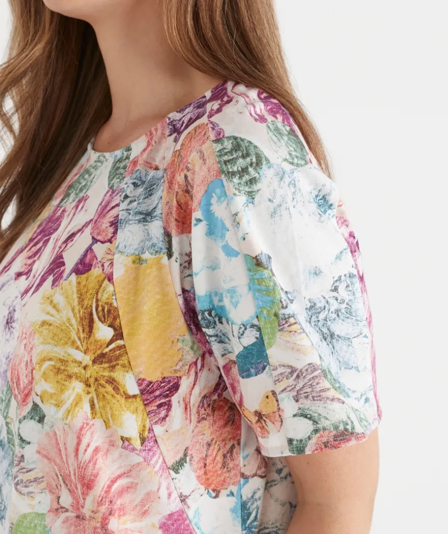 Floral Brights Seam Detail Short Sleeve Top