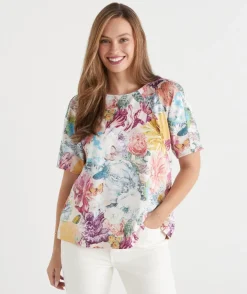 Floral Brights Seam Detail Short Sleeve Top