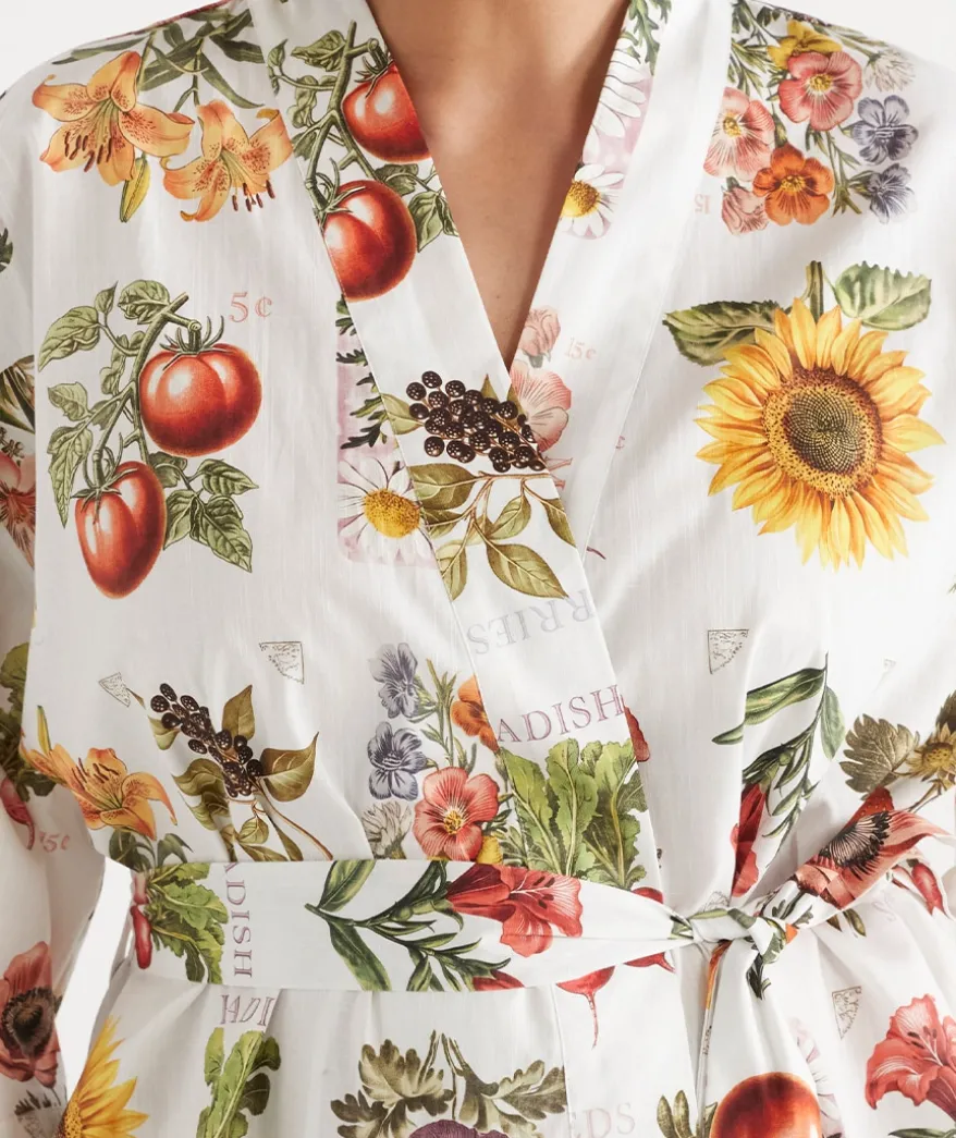 Floral Garden Stamp Print Robe