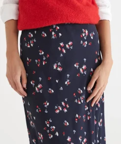 Floral Print Slip Midi Skirt - Midnight