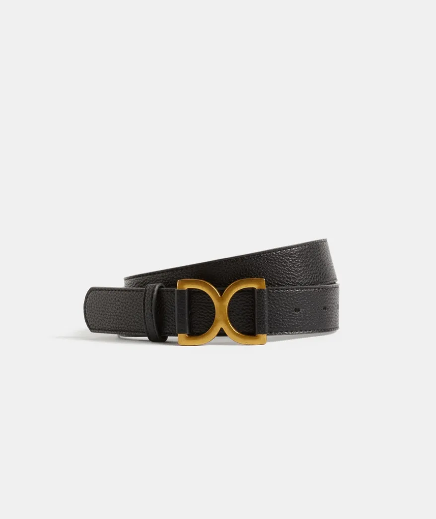 Gold Detail Buckle Leather Belt