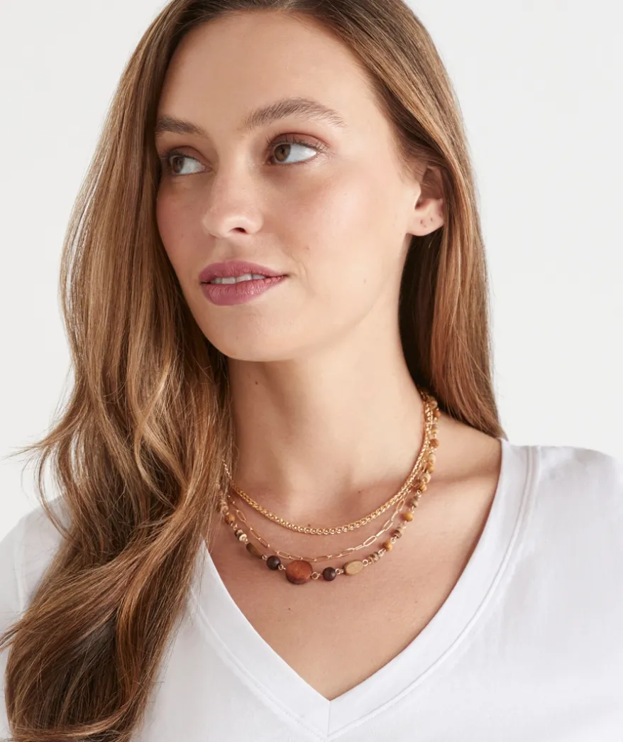 Gold Layered Wooden Beaded Necklace