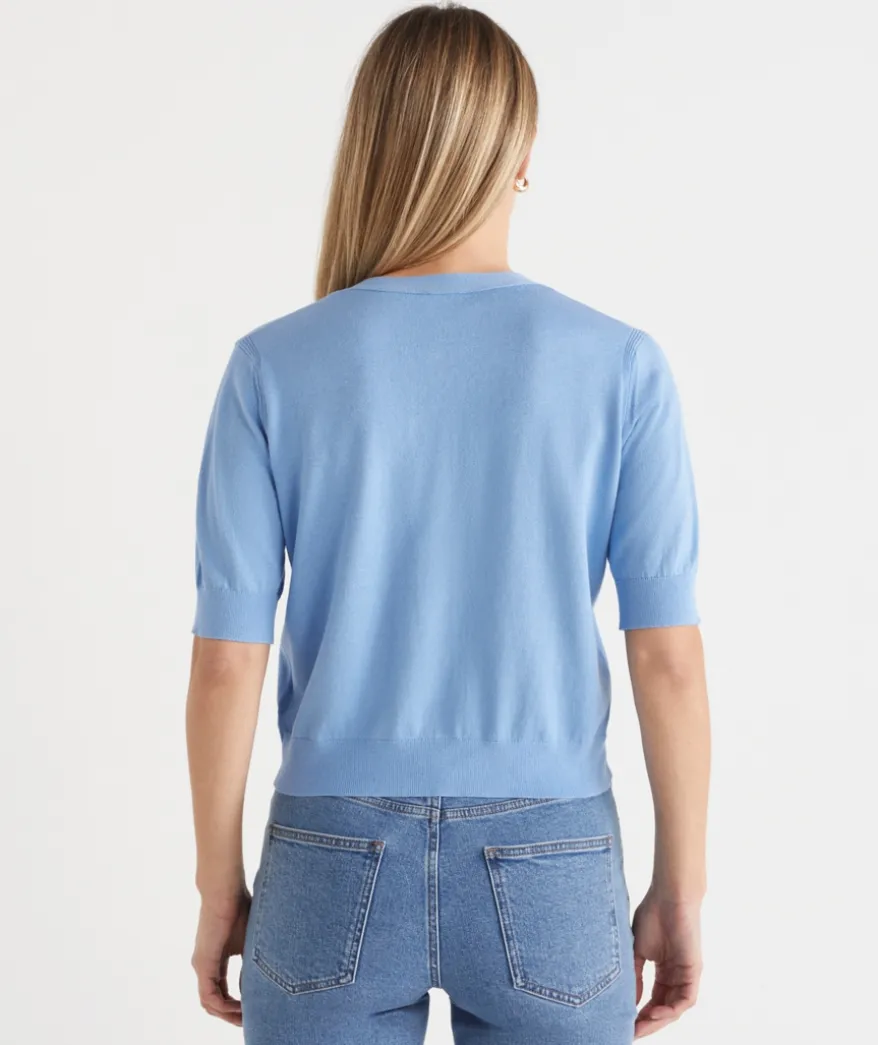 Knit Short Sleeve V Neck Cardigan