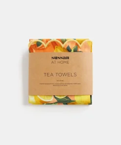 Lemon Print Tea Towel Set - Orange