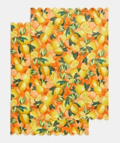 Lemon Print Tea Towel Set - Orange