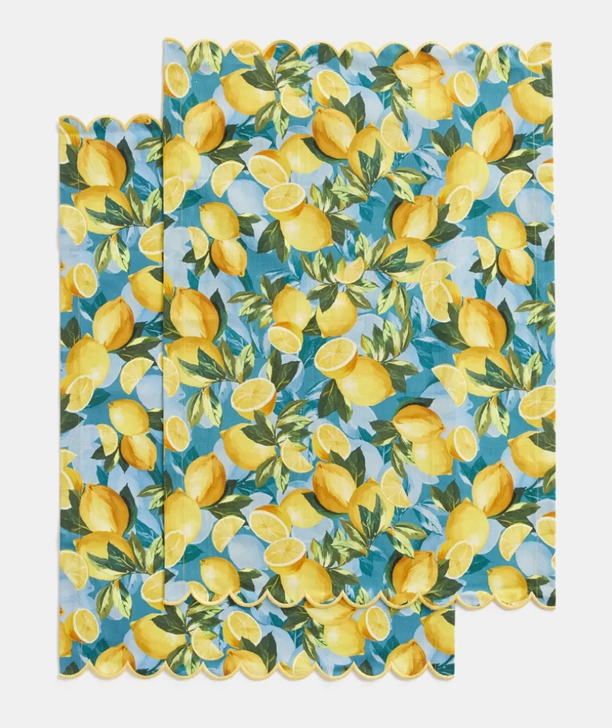 Lemon Print Tea Towel Set - Blue