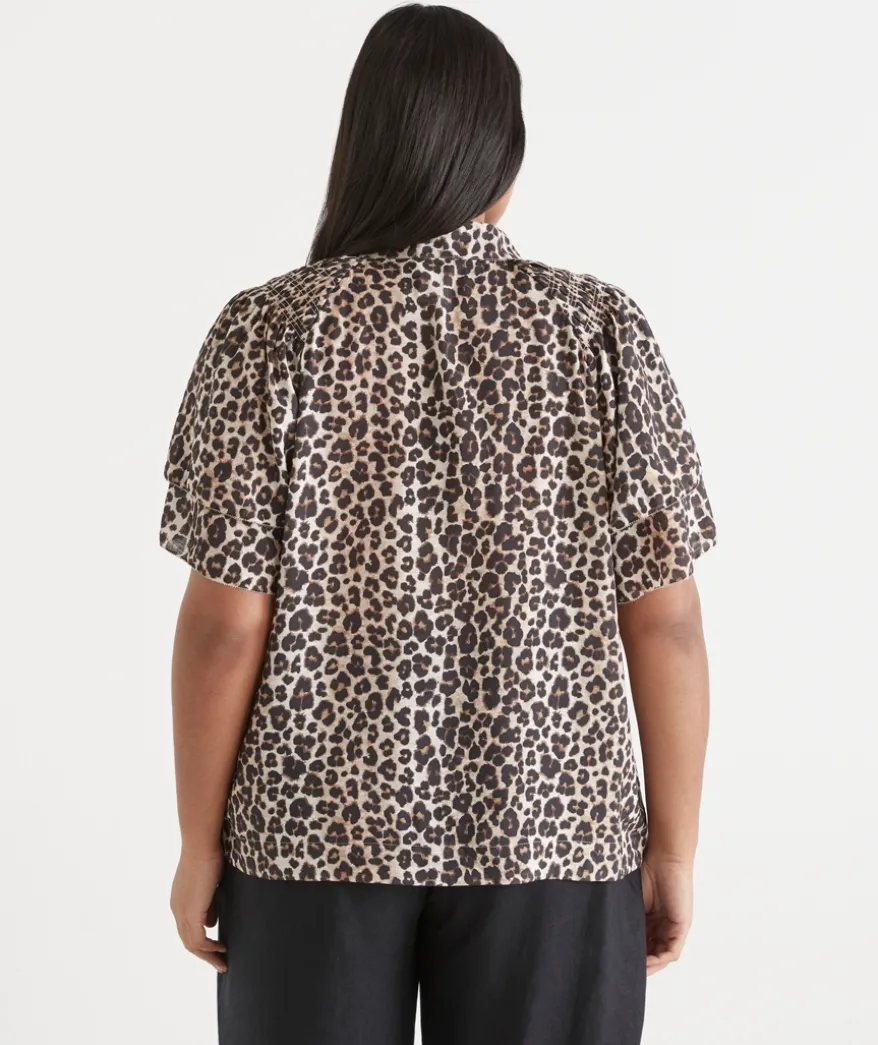 Leopard Print Flutter Sleeve Top