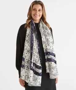 Linear Paisley Print Scarf