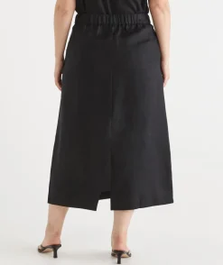 Linen Column Midi Skirt