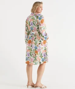 Linen Floral Botanical Long Sleeve Dress
