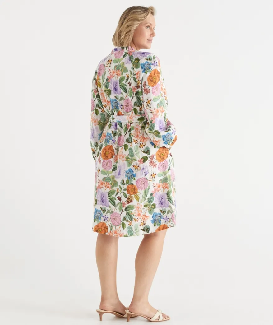 Linen Floral Botanical Long Sleeve Dress