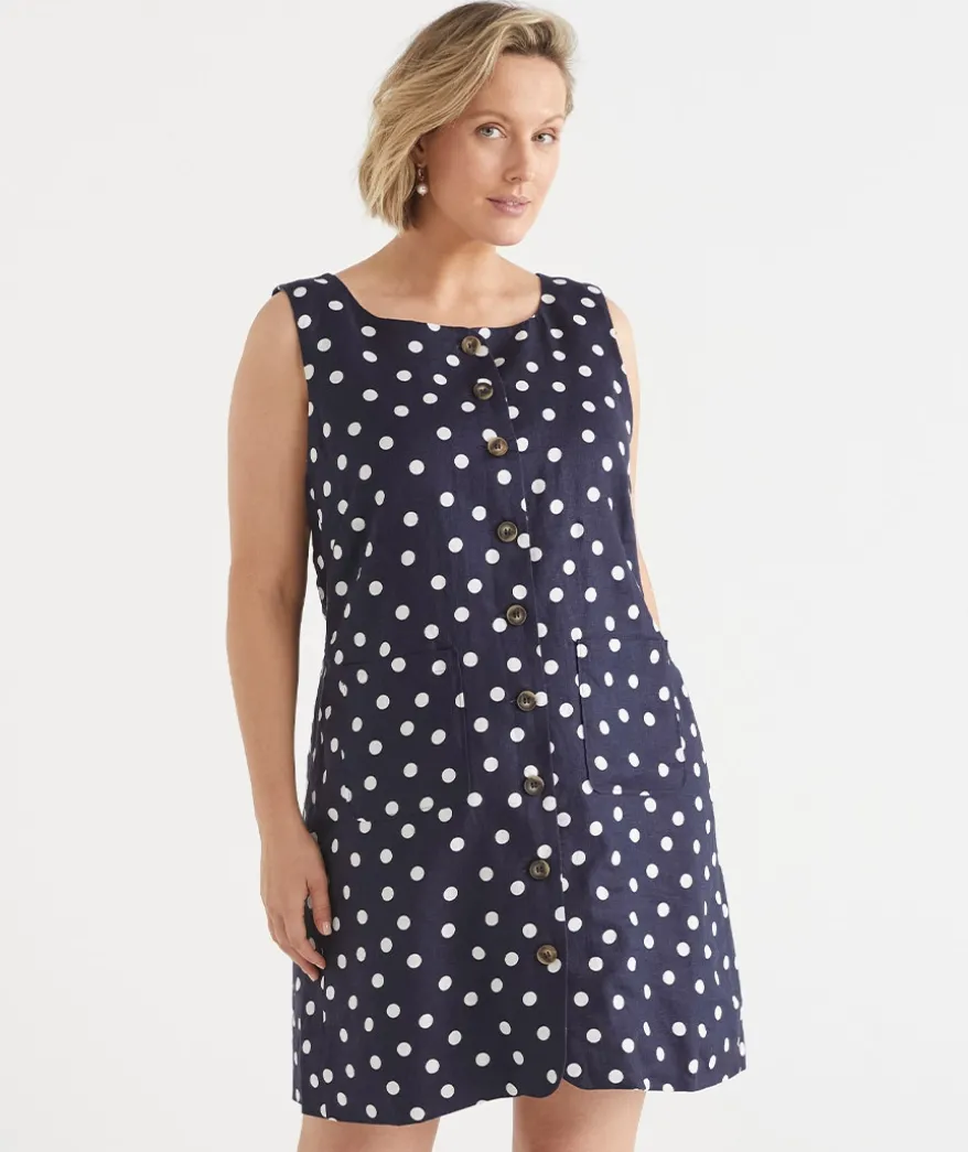 Linen Polka Dot Sleeveless Dress