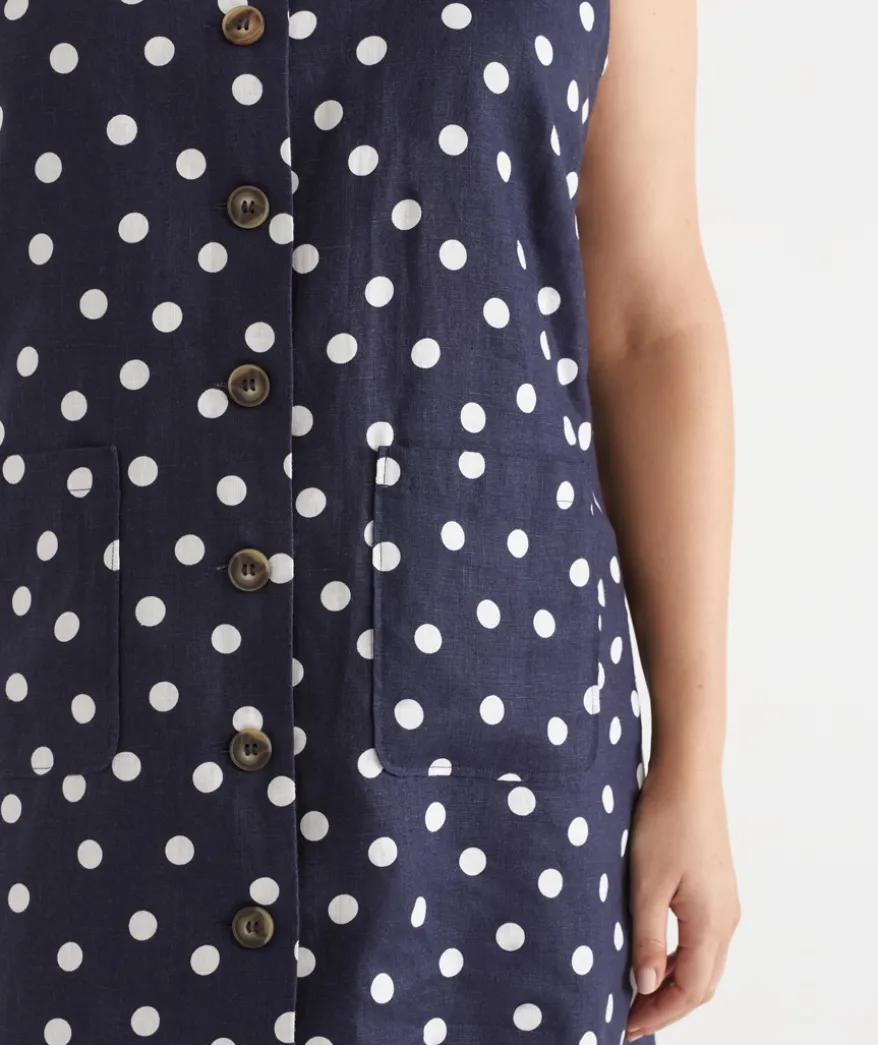 Linen Polka Dot Sleeveless Dress