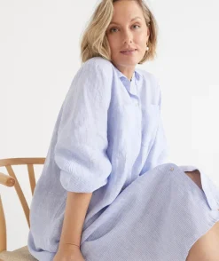 Linen Stripe Midi Shirt Dress