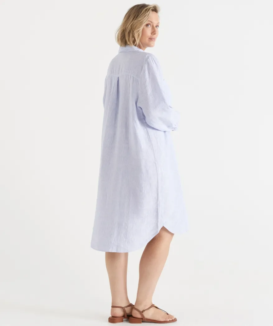 Linen Stripe Midi Shirt Dress