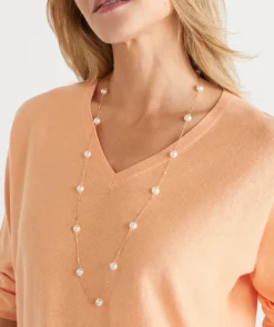 Long Glass Pearl Necklace - Gold