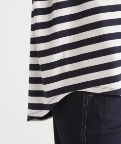 Long Sleeve Stripe Pleat Back Top - Ink