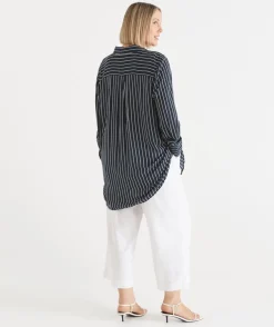 Longline Curved Hem Stripe Shirt