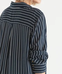Longline Curved Hem Stripe Shirt