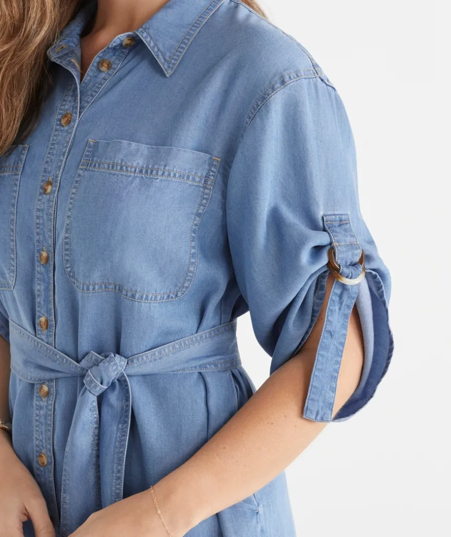 Lyocell Short Sleeve Midi Shirt Dress