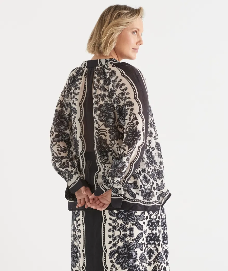 Noir Bloom Long Sleeve Blouse