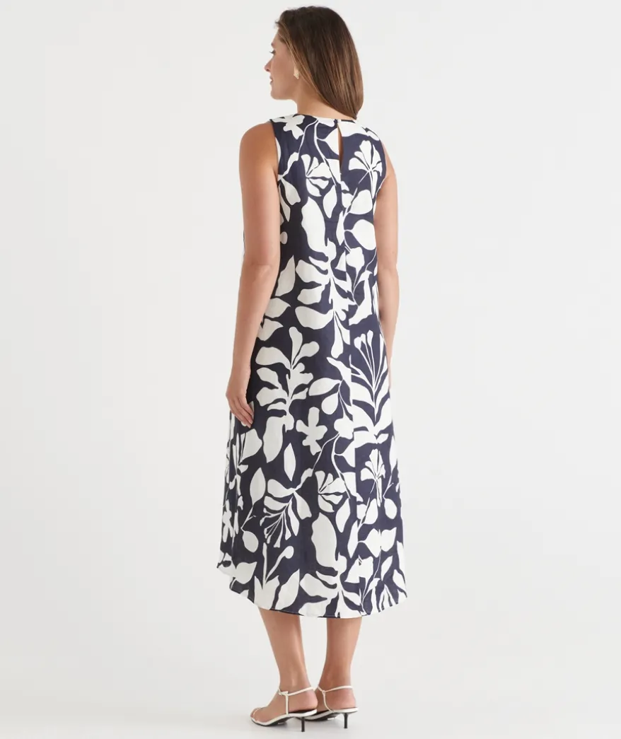 Palm Print Column Maxi Dress
