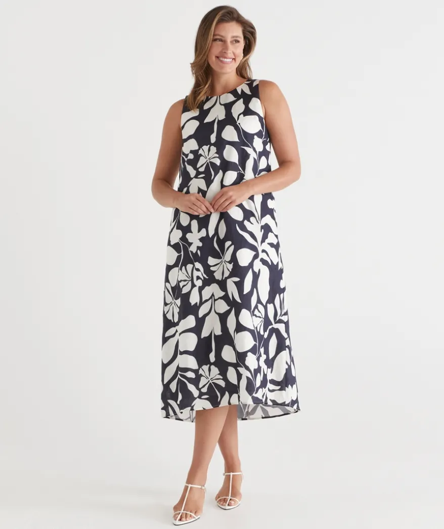 Palm Print Column Maxi Dress
