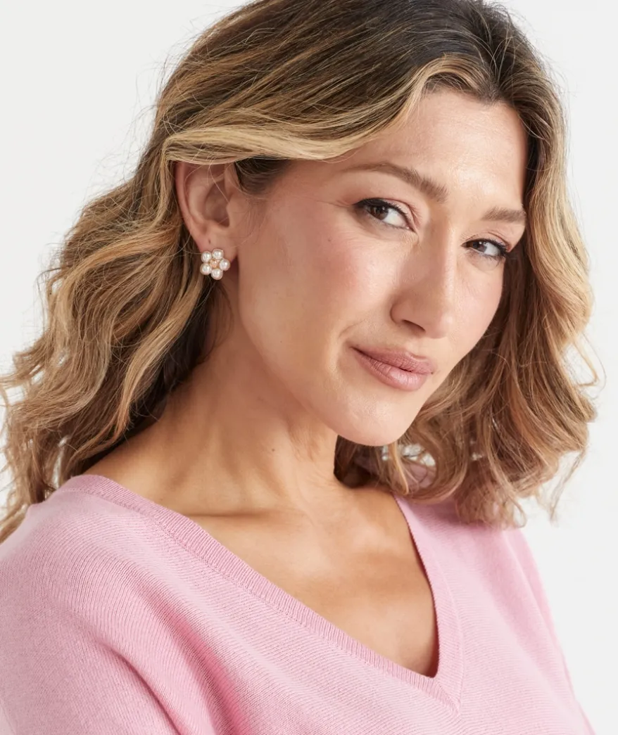 Pearl Flower Gold Stud Earring