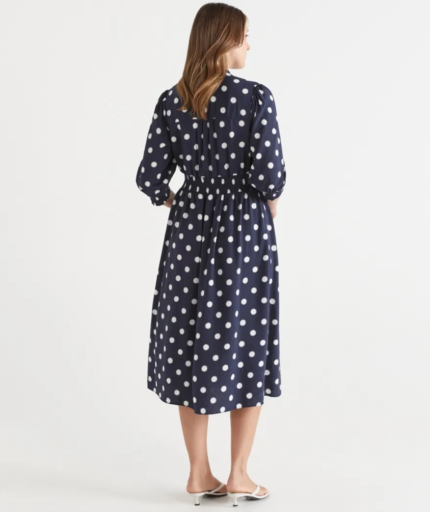 Polka Dot Shirred Waist Dress