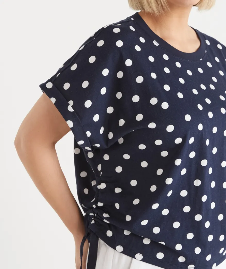 Polka Dot Short Sleeve Ruched Side Top