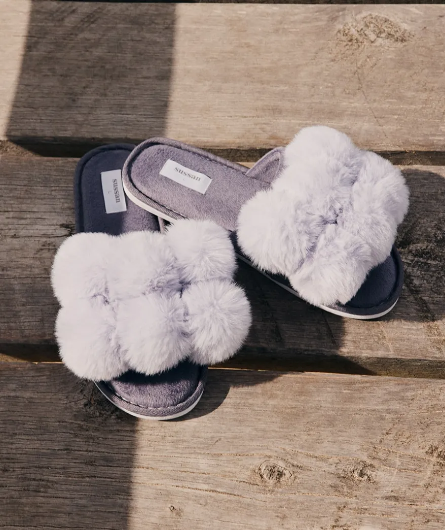 Pom Pom Slippers - Purple