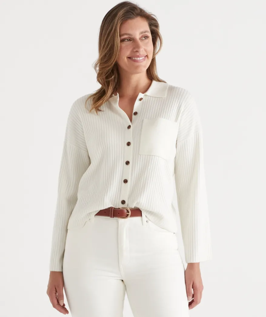 Rib Button Up Cardigan