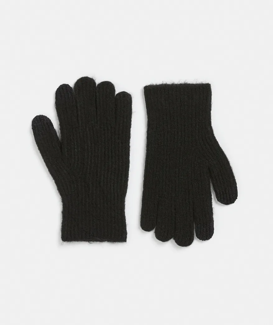 Rib Knit Gloves - Black